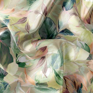 Leaf Pattern Printed Fabric // Satin, Chiffon, Crepe Fabric // Design Fabric // Watercolor Tropical Pattern Fabric