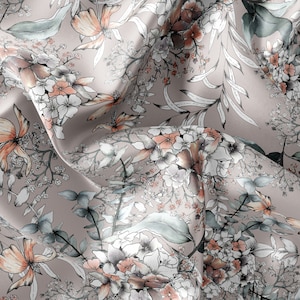 Summer Red Floral Pattern Printed Fabric // Satin, Chiffon, Crepe Fabric // Design Fabric // Handmade Boho Pattern Fabric