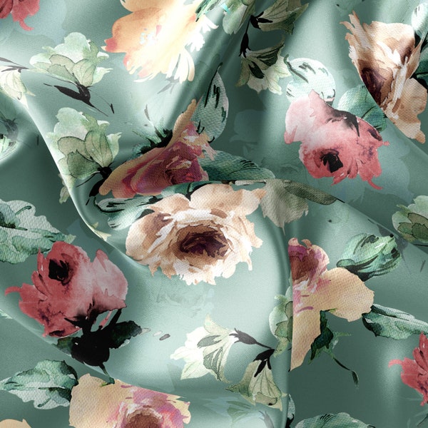 Floral Pattern Printed Fabric // Satin, Chiffon, Crepe Fabric // Design Fabric //Sofa Curtain Pillow Fabric