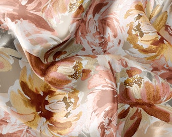 Block Print Fabric/Floral Watercolor Fabric: Handcrafted Satin, Chiffon, Crepe/PRİNTED FABRİC