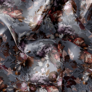 Rose Floral Printed Fabric // Satin, Chiffon, Crepe Fabric // Design Fabric // Handmade Floral Pattern Fabric
