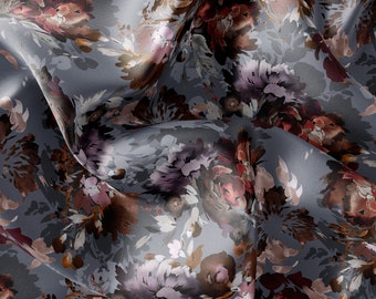 Block Print Fabric/Handcrafted Rose Floral Fabric: Watercolor Satin, Chiffon, Crepe/PRİNTED FABRİC