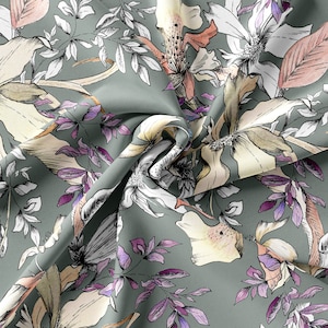 Colorfull Floral Pattern Printed Fabric // Satin, Chiffon, Crepe Fabric // Design Fabric // Tropical Flower Pattern Fabric