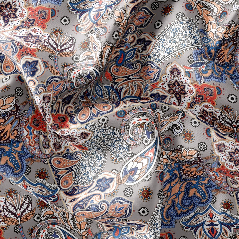 Paisley Pattern Printed Fabric // Satin, Chiffon, Crepe Fabric // Design Fabric // Handmade Boho Paisley Pattern Fabric image 5