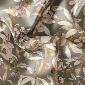 Vintage Leaf Pattern Printed Fabric // Satin, Chiffon, Crepe Fabric // Design Fabric // Watercolor Tropical Pattern Fabric