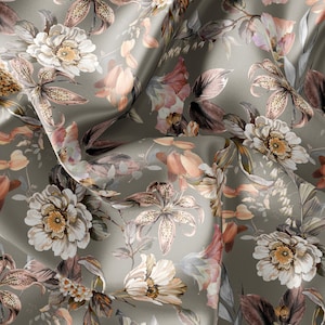 Rose Floral Printed Fabric // Satin, Chiffon, Crepe Fabric // Design Fabric // Handmade Floral Pattern Fabric