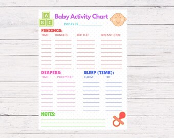 Baby Activity Chart, Baby Log Print, Digital Download, newborn tracker, baby schedule, sleep tracker, Baby organizer