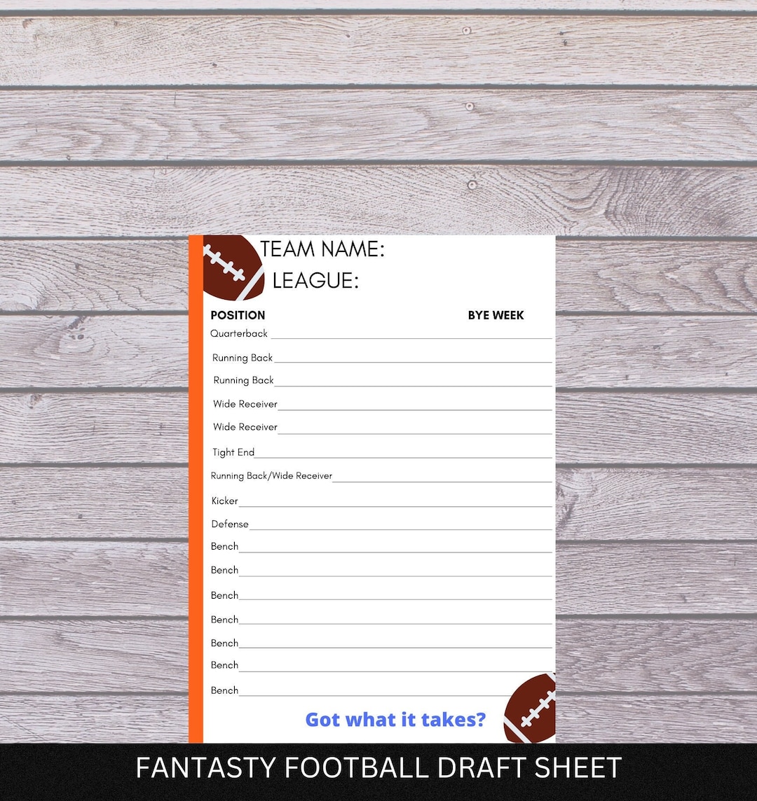 Printable Fantasy Football Draft Sheet, Sports Download, Draft Sheet ...