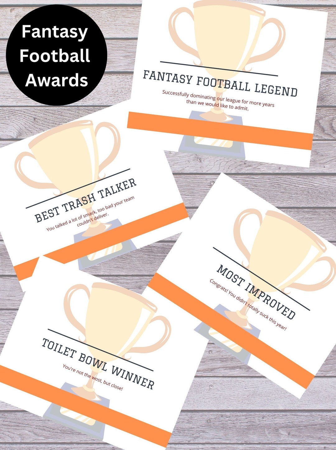 Printable Fantasy Football Awards Champion Certificate Loser Etsy