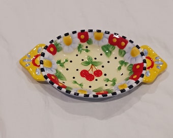 Mary Engelbreit Tea Bag Holder Egg Flowers and Cherries