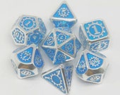 7pcs set Light Blue Metal Dice, Board Game Supplies, Party Favors Dice, TRPG Metal Dice, Dungeons and Dragon Dice, DND Dice, Polyhedral Dice