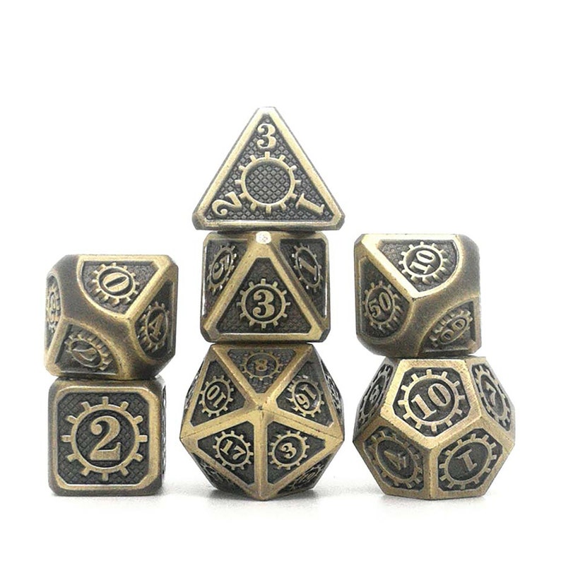 Old Gold Mechanical Style Dice set Vintage Bronze Metal Dice Etsy