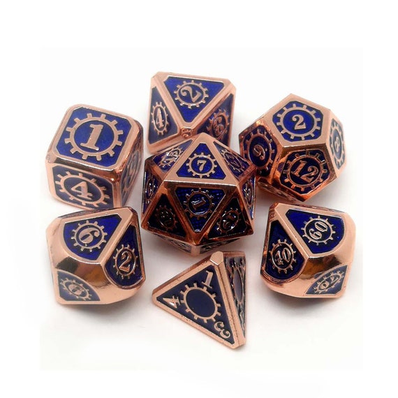 Blue Metal Coc Dice Set Board Game Dice Trpg Metal Dice Etsy