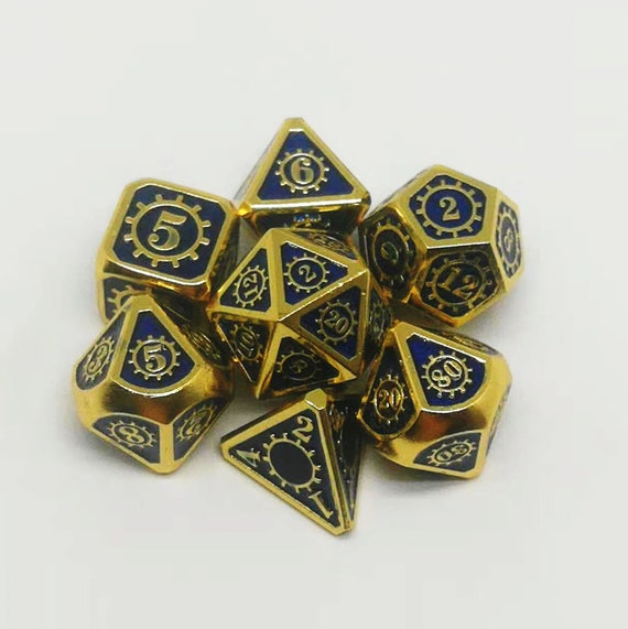 7pcs Set Blue Metal Coc Dice Set Board Game Trpg Metal Dice Etsy