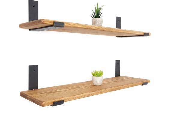 Rustic Chunky Industrial Shelf Shelves Metal Brackets Solid Wood 15cm Depth 
