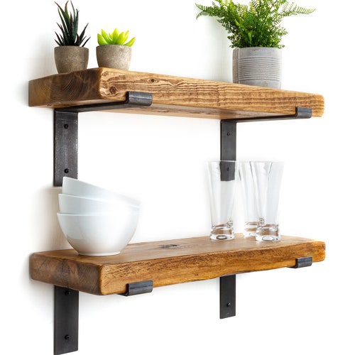 Rustic Shelves Handcrafted Solid Wood & Inverted Metal Shelf - Etsy UK