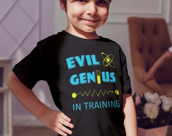 Evil Genius in Training - funny youth school t-shirt for science and math kids, STEM girls and boys.
