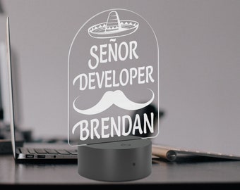 Personalized led sign for computer programmer, software engineer, senior app/web developer. Señor  developer plaque.