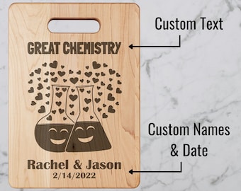 Personalized maple cutting board for science geek couple: Great Chemistry. Wedding, Anniversary, Birthday or Valentine&#39;s Day gift