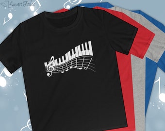 Piano t-shirt for youth musicians who love playing music. Perfect back to school outfit for kids - boys and girls.