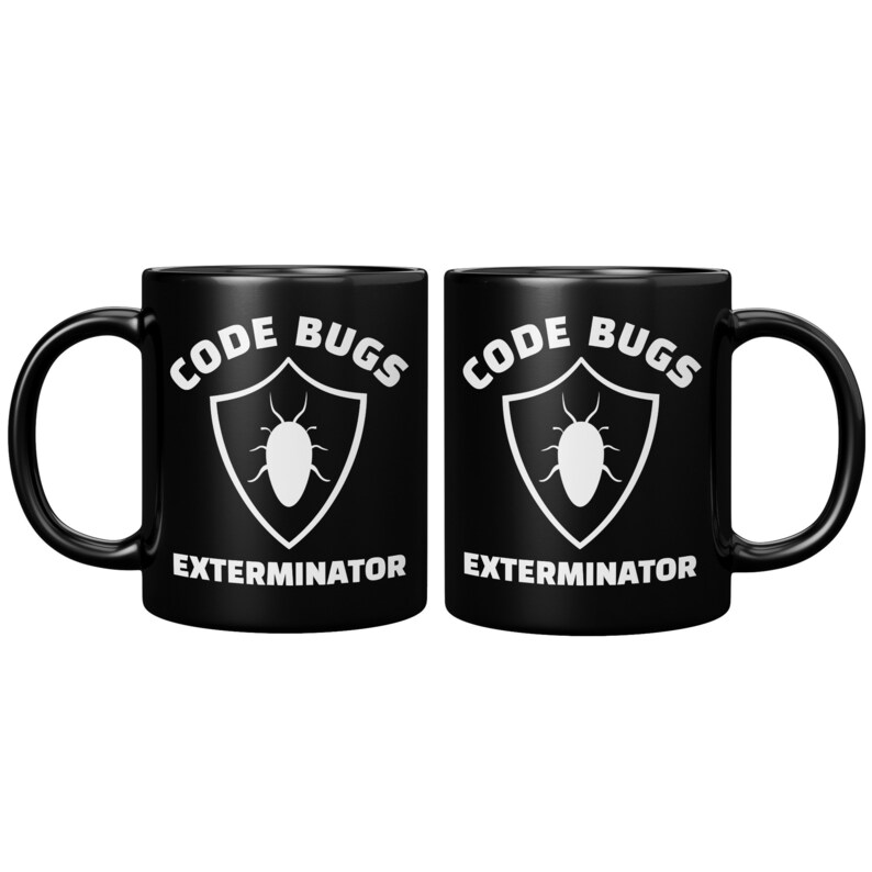 Presente para Engenheiro de Software: Exterminador de Bugs de Código. Caneca engraçada para programadores de computador, desenvolvedores web e geeks nerds Preto