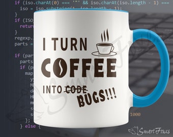 Funny Gift for Programmers - I Turn Coffee Into Bugs Mug, Designed for Coders, Hackers, Software Engineers and App Developers
