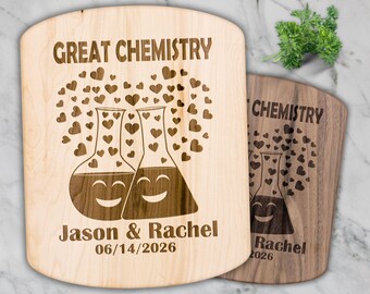 Personalized maple & walnut cutting boards for science geek couple: Great Chemistry. Wedding, Anniversary, Birthday or Valentine's Day gift