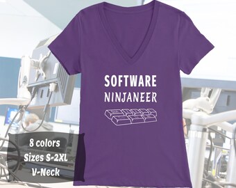 Women's V-Neck T-Shirt for geeky coding girls who love programming: app developers, software engineers, computer ninjas and coders.