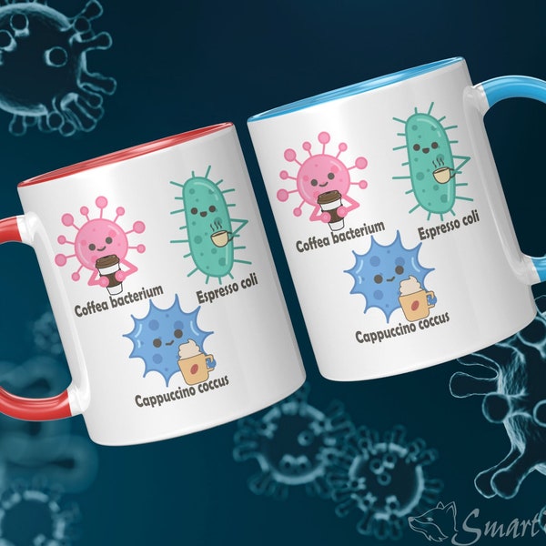 Coffee Bacteria Mug - Funny Science Gift for Biologist, Lab Technician, Biology Teacher or STEM Student.