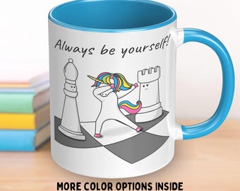 Chess Unicorn Accent Mug (Personalizable) - Cute & Funny Cartoon Unicorn in the Place of Knight Piece Between Bishop and Rook