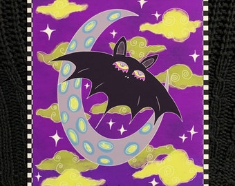 Halloween Bat art print, bats, Bat print, crescent moon print, moon art, Halloween wall art, Halloween decor, creepy cute art, spooky cute