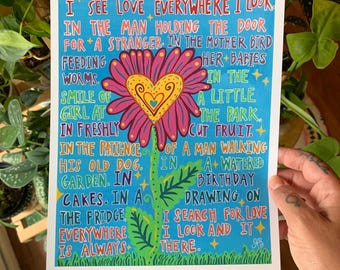 I See Love 8x10 art print, love and kindness art, happy art, wall hanging, art print, love poster, art poster