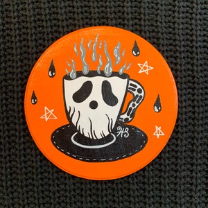 Pintura de taza de té fantasma / pintura de taza de café fantasma / arte lindo y espeluznante