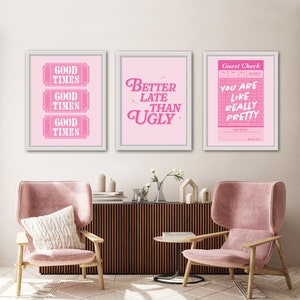 Conjunto de arte de pared rosa de moda de 3 – Descarga digital – / Arte de la pared del baño / Decoración del dormitorio de moda / Cartel rosa de Barbie femenina / Arte de la pared del dormitorio