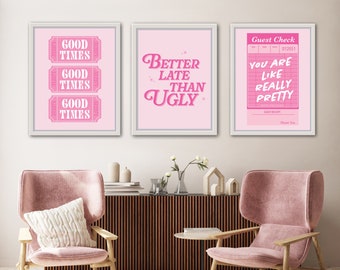 Trendy Pink Wall Art Set of 3 – Digital Download – | Bathroom Wall Art | Trendy Dorm Decor | Girly Barbie Pink Poster | Dorm Wall Art