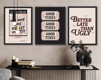 Trendy Black Wall Art Set of 3 – Digital Download – | Bathroom Wall Art | Trendy Dorm Decor | | Retro Wall Art | Aesthetic Girly Wall Decor