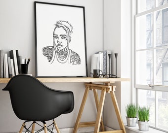 Kehlani Line Art Poster | Digital Download | Minimalist Art | Music Artist Poster | Black and White Wall Art | Celebrity Wall Art | R&B Art