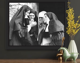 Nuns Smoking Black and White Poster – Instant Download – | Wall Art