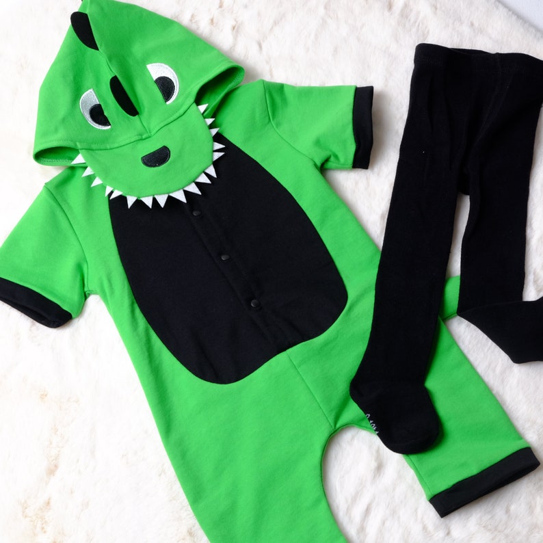 Costume de dinosaure en 100 % coton, costume pour enfant M4Dino Kostüm + Strumpfhose