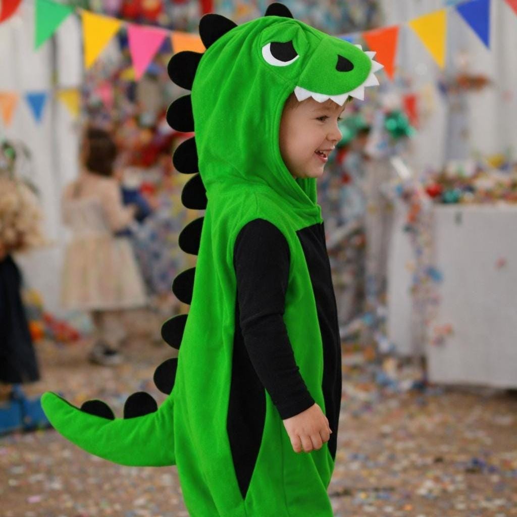 Costume Da Dinosauro Intero Con Cappuccio Per Bambini 1-4 Anni – Tuta Peluche Verde Per Halloween E Carnevale
