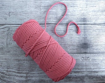 Macrame Cord 4mm 109 yards 4 Ply Strand,  Natural Cotton, Warm Pink, 1 Rope Pack – for Jewelry Making, Wall Hanging, Art, Décor, Tapestry