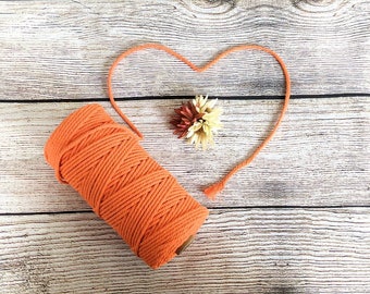 Macrame Cord 3mm 109 yards 4 Ply Strand,  Natural Cotton, Orange, 1 Rope Pack – for Jewelry Making, Wall Hanging, Art, Décor, Tapestry