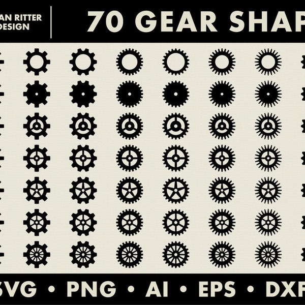 70 Gear Shapes | Cogs | Cogwheels | Sprockets | PNG | SVG | DXF | Digital Art | Printable Art