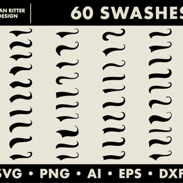 60 Swashes | Swooshes | Font Text Tails | PNG | SVG | DXF | Digital Art | Printable Art