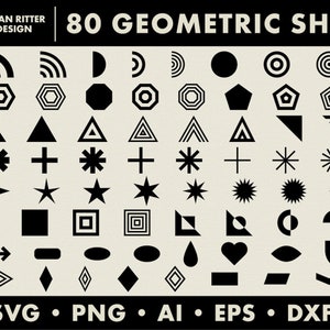 80 formas geométricas / Abstracto / Bauhaus / Arte posmoderno / PNG / SVG / DXF / Arte digital / Arte imprimible