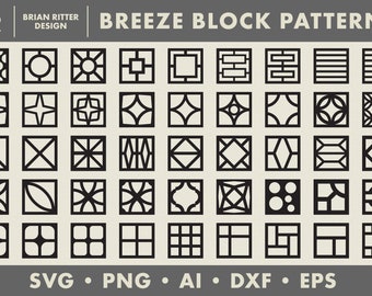 Breeze Block Patterns | Mid-century Architecture | PNG | SVG | DXF | Digital Art | Printable Art