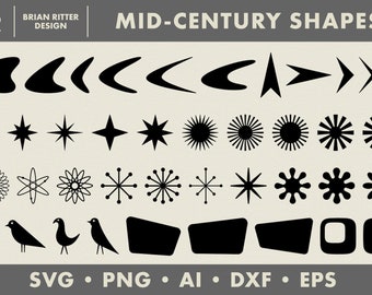 Mid-Century Shapes | 1950s 1960s Retro Graphics | PNG | SVG | DXF | Digital Art | Printable Art