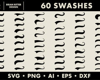 60 sierletters | Swooshes | Lettertype Tekst Staarten | PNG | SVG | DXF | Digitale kunst | Afdrukbare kunst