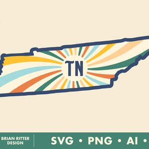 Tennessee | TN | Zonnestraal Grafisch | Digitaal | Sticker | PNG | Svg | Afdrukbare kunst