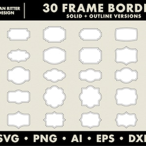 30 Frame Borders | Label Shapes | Sign Shapes | PNG | SVG | DXF | Digital Art | Printable Art